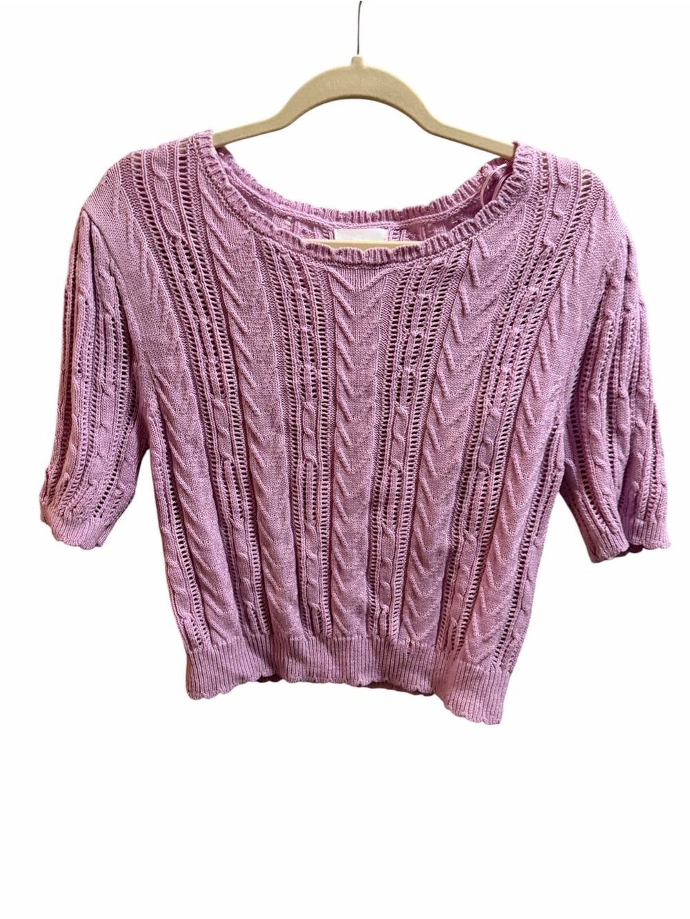 Willow & Wind Dusty Pink Short-Sleeve Cable Knit Sweater size large